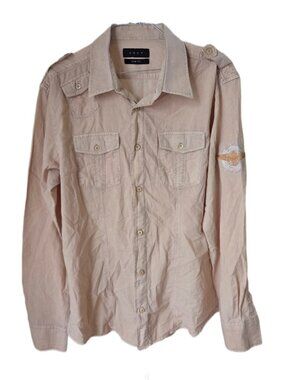 Envy Beige Slim Fit Military Style Button Up Men's Shirt